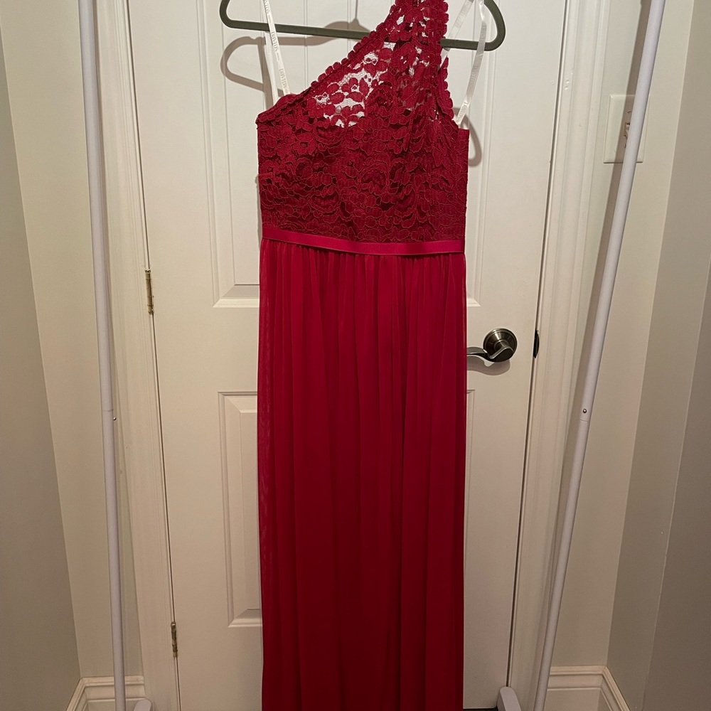 David's Bridal Red One-Shoulder Lace Wedding Dress
